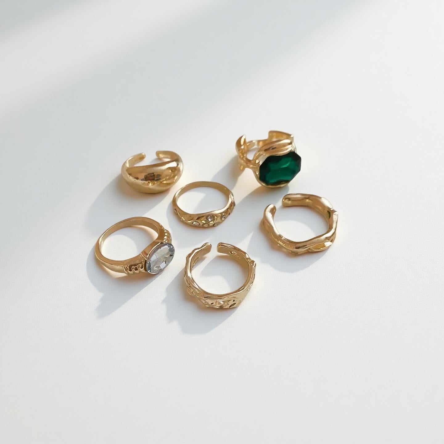 Colorful Gemstone Open Ring Set of 6