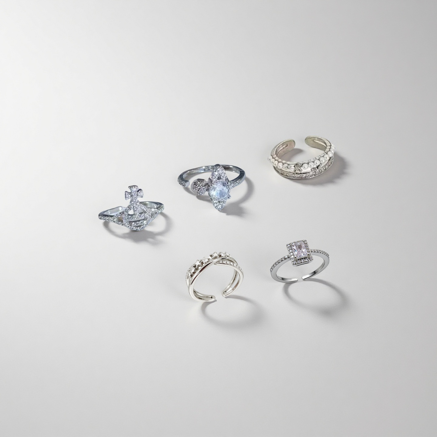 Icy Spark Halo Ring Set of 5