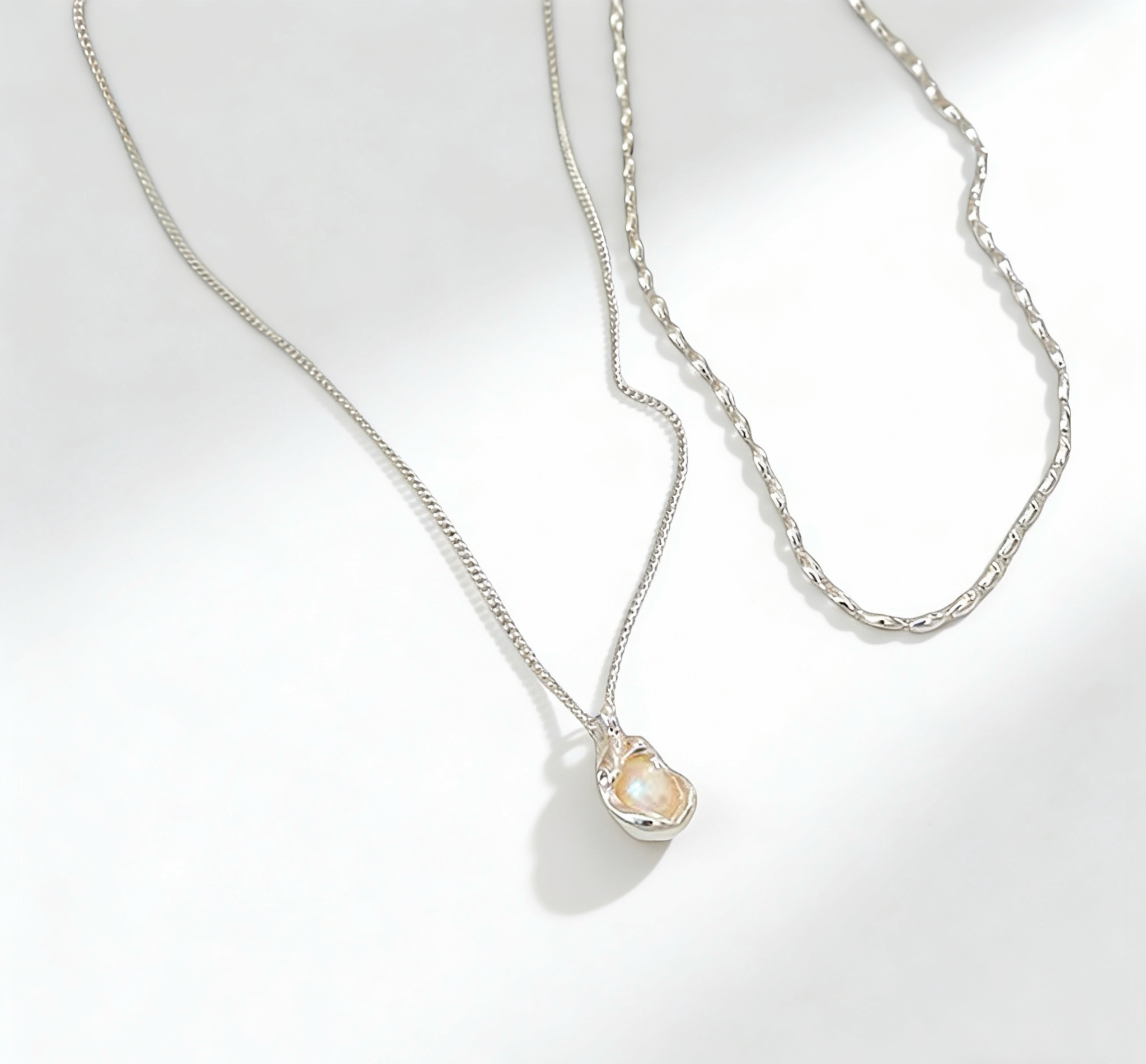 Baroque Style Necklaces Set of 2 (Silver Color)